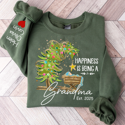 Happiness Is Being a Grandma Shirt, Custom Christmas Sweatshirt with Kids Names