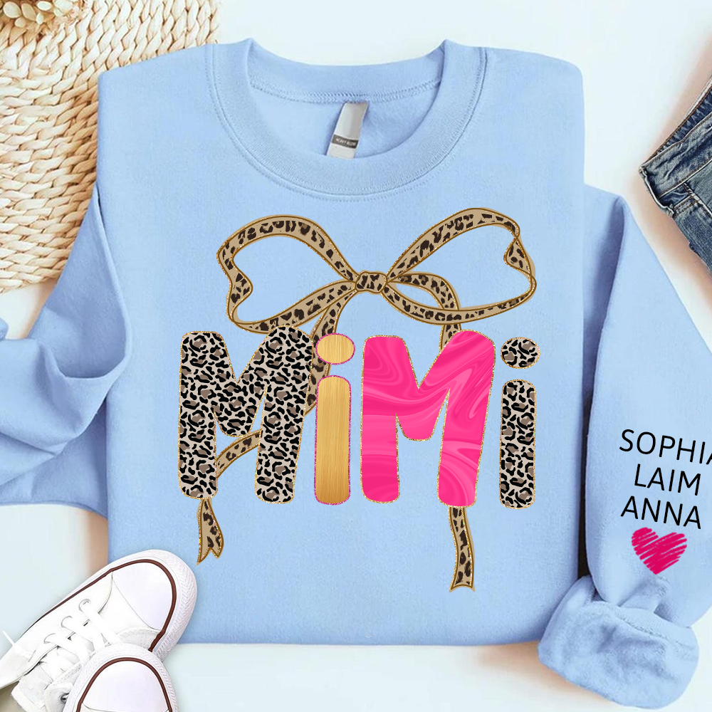 Custom Coquette Leopard Mimi Sweatshirt, Gift for Grandma And Grandchild