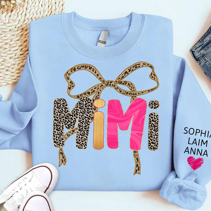 Custom Coquette Leopard Mimi Sweatshirt, Gift for Grandma And Grandchild