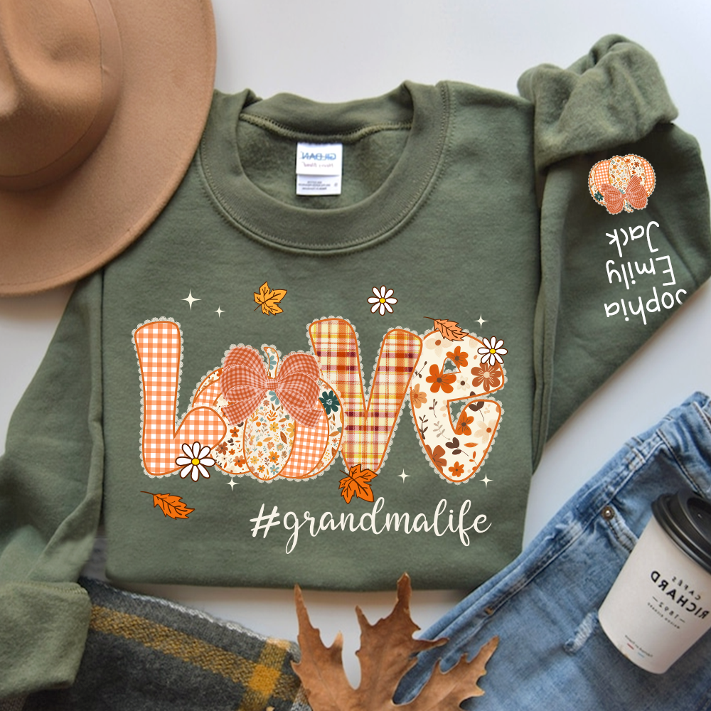 Custom Love Grandma Pumkin, Preppy Floral Fall Grandma And Kids