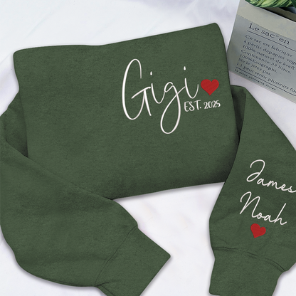 Embroidered Women's Sweatshirt with Heart, Gift For Gigi And Kids