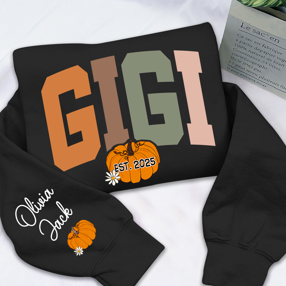 Custom Grandma Autumn Pumkin Sweatshirt, Personalized For Gigi And Kids