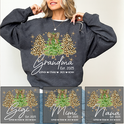 Personalized Grandma Sweatshirt, Christmas Tree Design Holiday Gift for Grandma