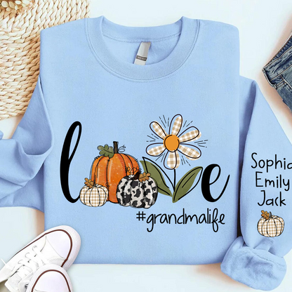 Autumn Love Sweatshirt with Custom Names for Grandma and Grandkids