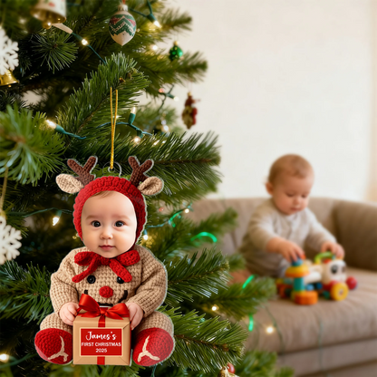 Personalized Baby Reindeer Ornament 2025 – Custom Face First Christmas Ornament, Adorable Holiday Keepsake for Newborns