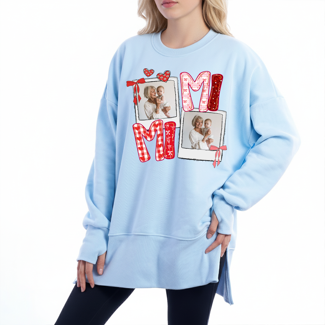 Preppy Gigi Valentine Glitter Effect Photo - Personalized Shirt - Heartfelt Gift for Mom Sweatshirt Oversized
