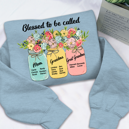 Personalized Blessed to Be Called Mom Grandma Great Grandma Sweatshirt – Custom Family Name Flowers Gift