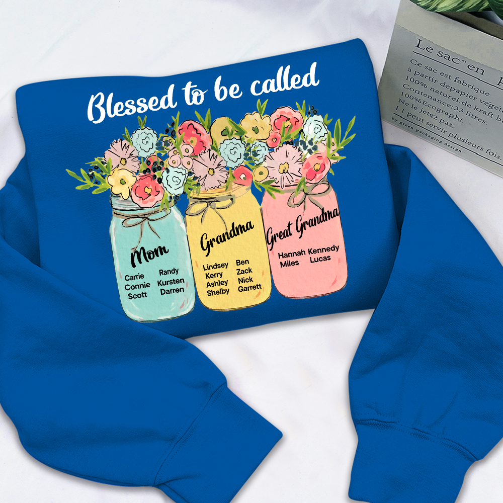 Personalized Blessed to Be Called Mom Grandma Great Grandma Sweatshirt – Custom Family Name Flowers Gift