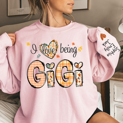 Personalized Autumn I Love Being Sweatshirt for Grandma And Kids