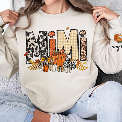 Preppy Fall Mimi Custom Grandma Pumkin Sweatshirt, Personalized For Grandma And Kids