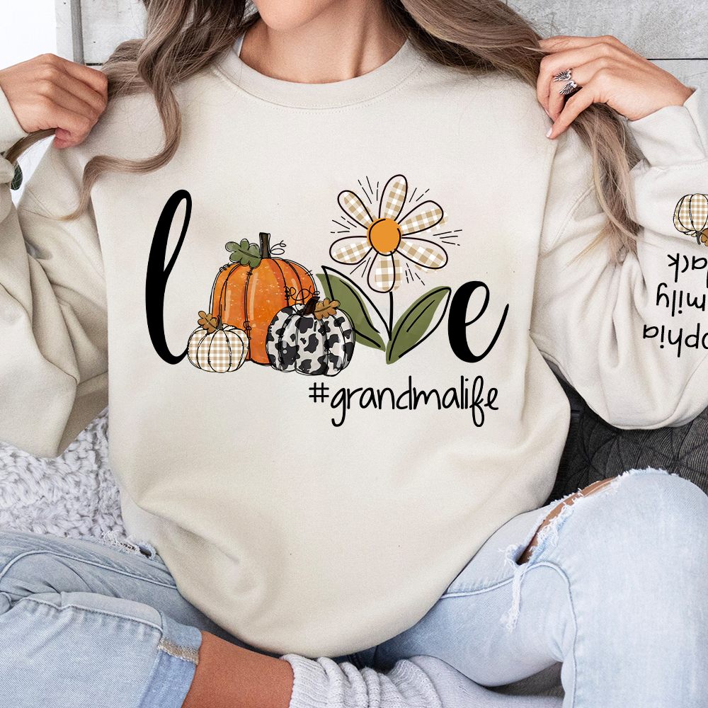 Autumn Love Sweatshirt with Custom Names for Grandma and Grandkids