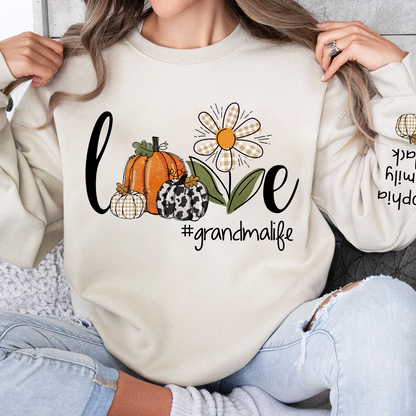Autumn Love Sweatshirt with Custom Names for Grandma and Grandkids