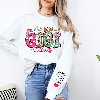Personalized Grandma Sweatshirt, Merry Christmas Design with Grandchild's Name on Sleeve
