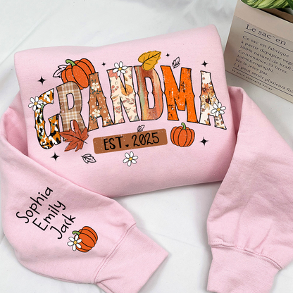 Custom Grandma Pumkin Sweatshirt, Personalized For Grandma And Kids
