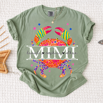 Comfort Colors® Women’s Mimi Crab Graphic T-Shirt Fun Family Vacation Casual Summer Top