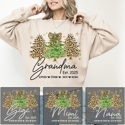 Personalized Grandma Sweatshirt, Christmas Tree Design Holiday Gift for Grandma
