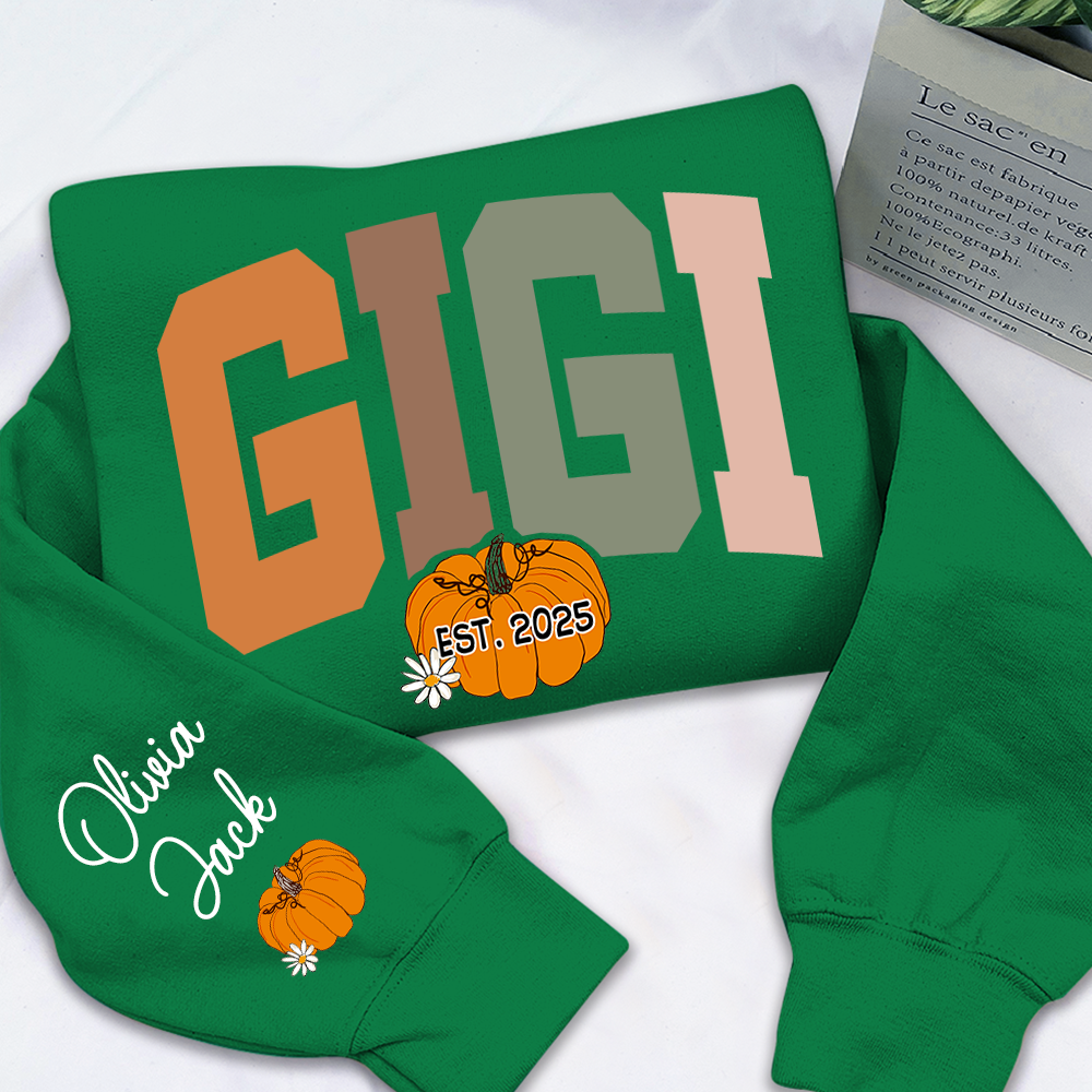 Custom Grandma Autumn Pumkin Sweatshirt, Personalized For Gigi And Kids