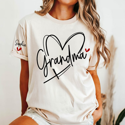 Grandma And Grandkids Heart Tshirt Personalized Family Name T Shirt For Grandma