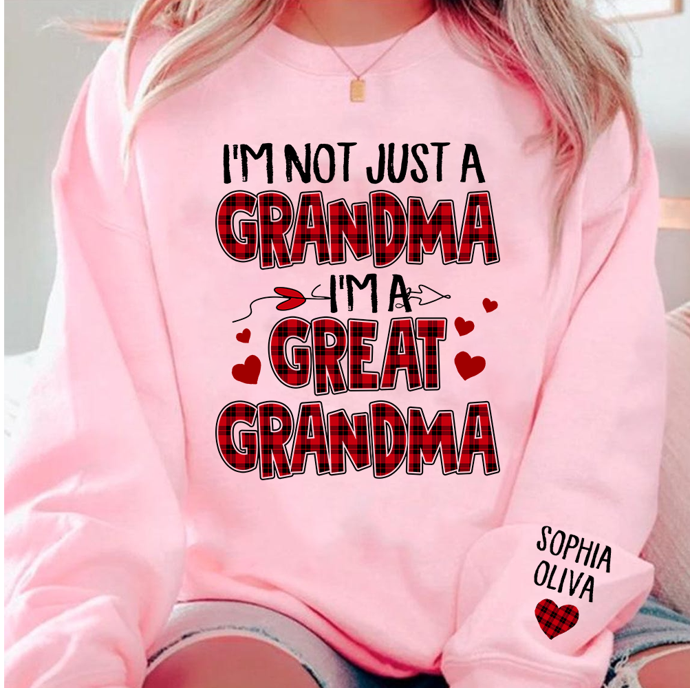 I’m Not Just a Grandma I’m a Great Grandma Sweatshirt, Personalized Buffalo Plaid Heart Shirt