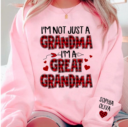I’m Not Just a Grandma I’m a Great Grandma Sweatshirt, Personalized Buffalo Plaid Heart Shirt