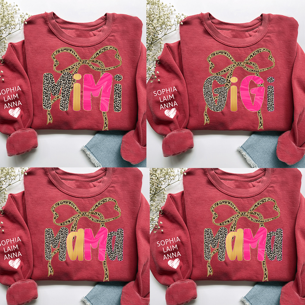Custom Coquette Leopard Mimi Sweatshirt, Gift for Grandma And Grandchild