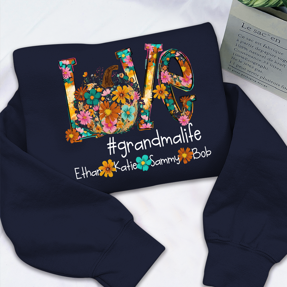 Love Autumn Personalized Sweatshirt, Custom Name for Grandma And Kids