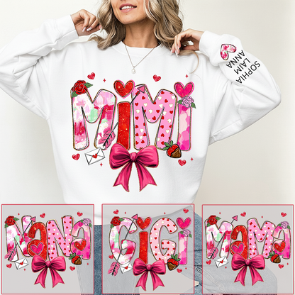 Personalized Gigi Valentine Sweatshirt, Cute Bow and Strawberry Design for Grandma and Kids