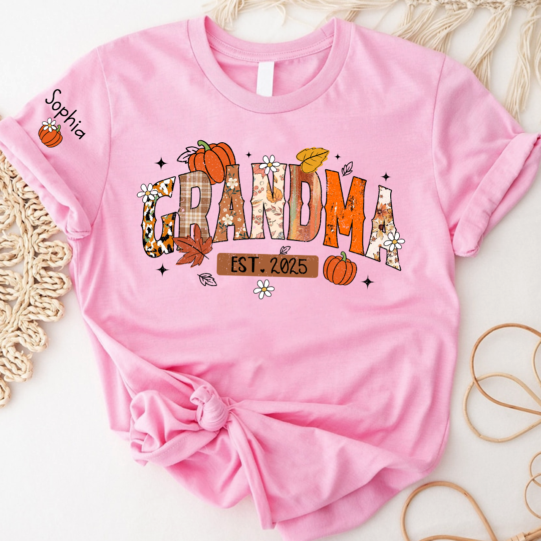 Custom Grandma Pumkin Tshirt, Personalized For Grandma And Kids
