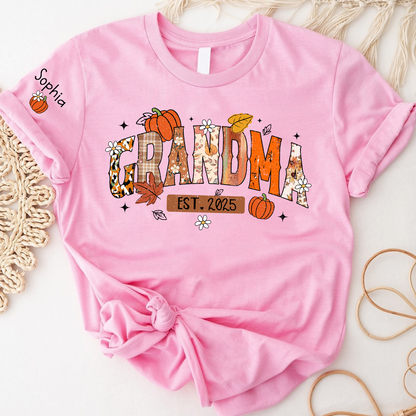 Custom Grandma Pumkin Tshirt, Personalized For Grandma And Kids