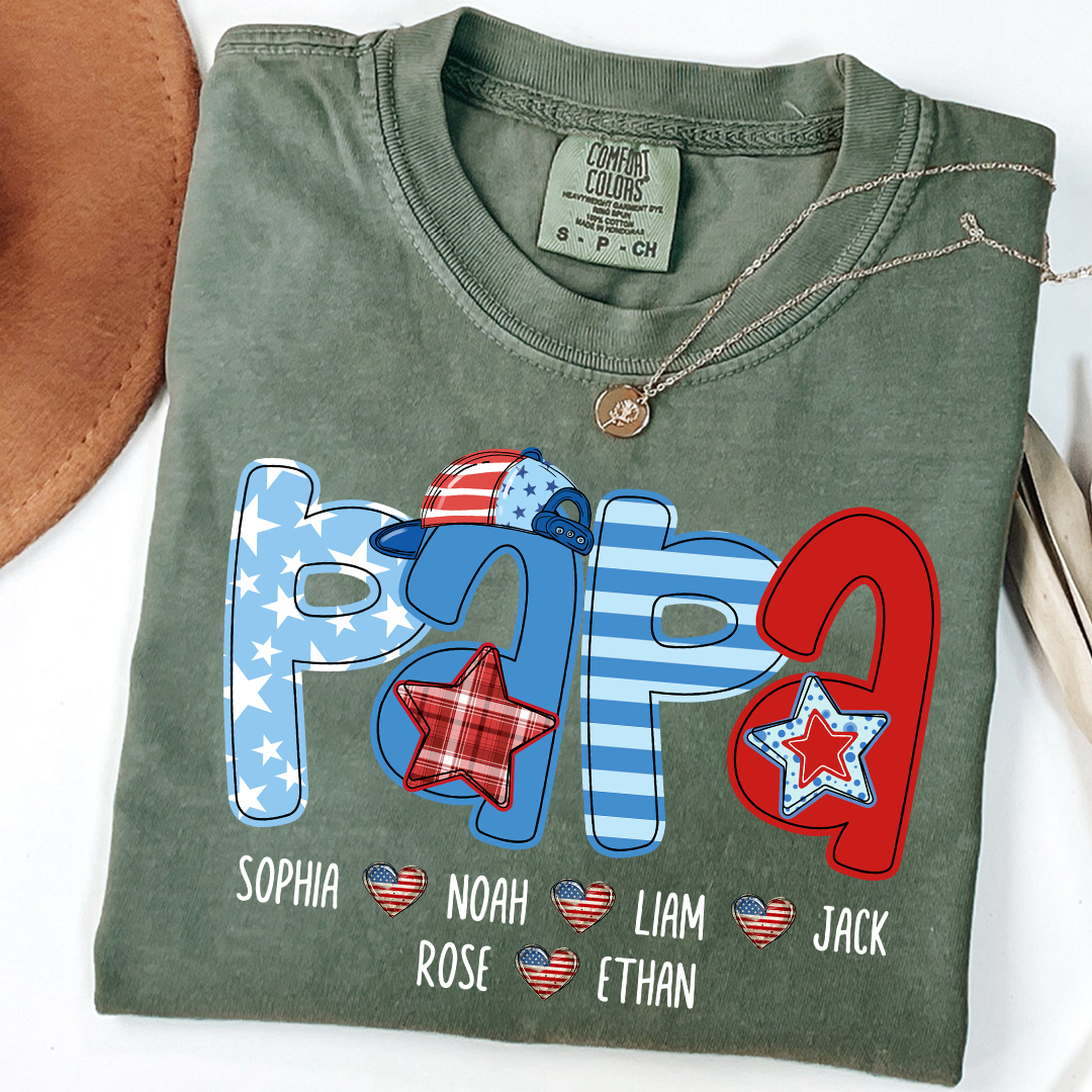 Comfort Colors® Personalized Papa 4th July Independence Day American Flag, Father's Day Shirt, Gift For And Grandchildren