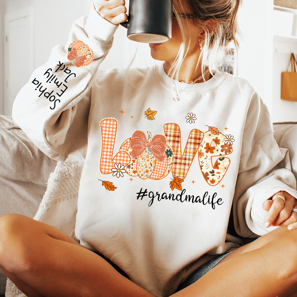 Custom Love Grandma Pumkin, Preppy Floral Fall Grandma And Kids