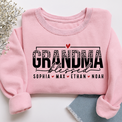Personalized Blessed Grandma Heart Sweatshirt, Gift for Grandma and Kids