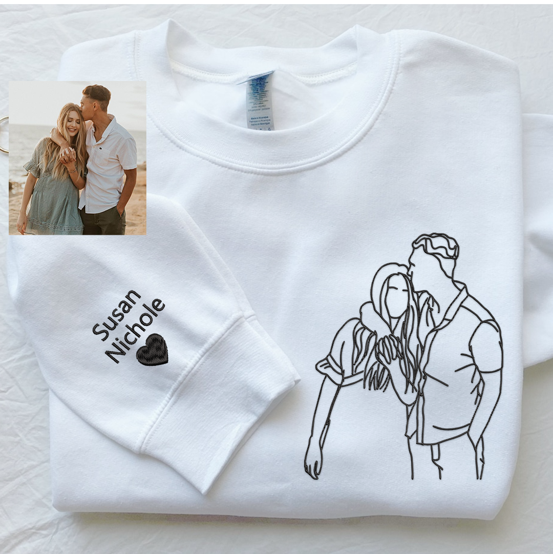 Custom Portrait From Photo, Couple Drawing, Personalized Family Portraits Embroidered Sweatshirt