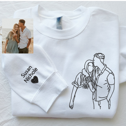 Custom Portrait From Photo, Couple Drawing, Personalized Family Portraits Embroidered Sweatshirt