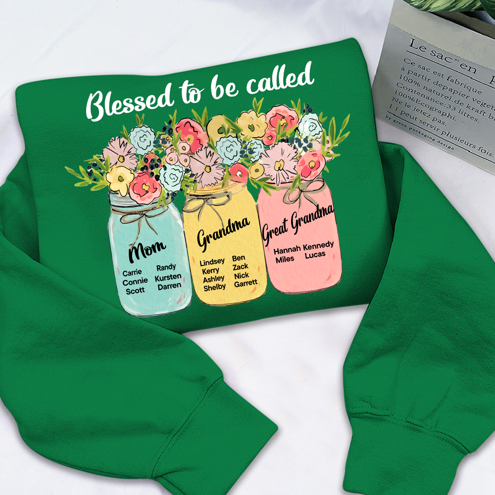 Personalized Blessed to Be Called Mom Grandma Great Grandma Sweatshirt – Custom Family Name Flowers Gift