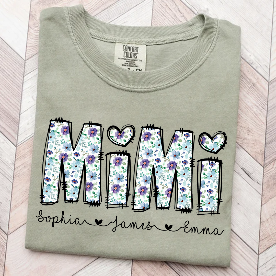 Mimi Shirt with Grandkids' Names – Cute Floral Design for Grandma