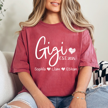 Personalized Gigi Est And Grandkids 2025 T-Shirt, Gift For Grandma