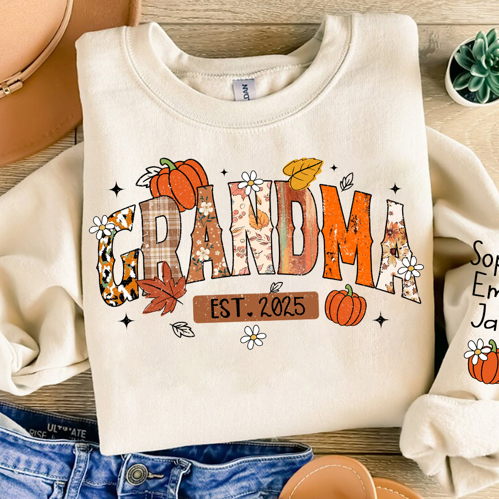 Custom Grandma Pumkin Sweatshirt, Personalized For Grandma And Kids
