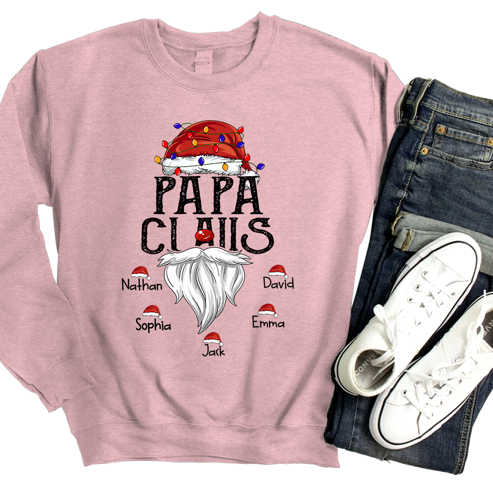 Hat Santa With Christmas Lights, Gift For Grandpa, Custom Give Papa And Kids Sweatshirt