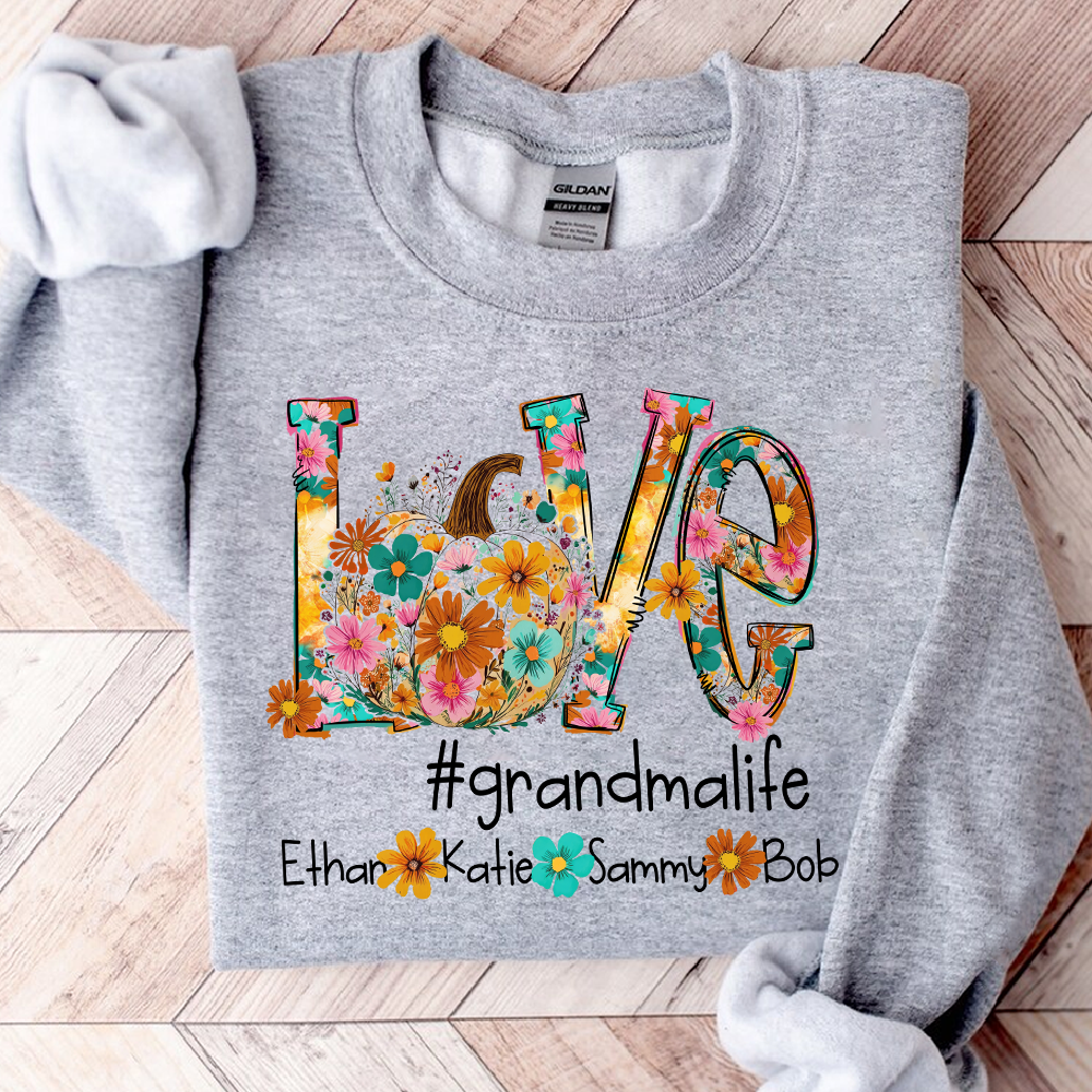 Love Autumn Personalized Sweatshirt, Custom Name for Grandma And Kids