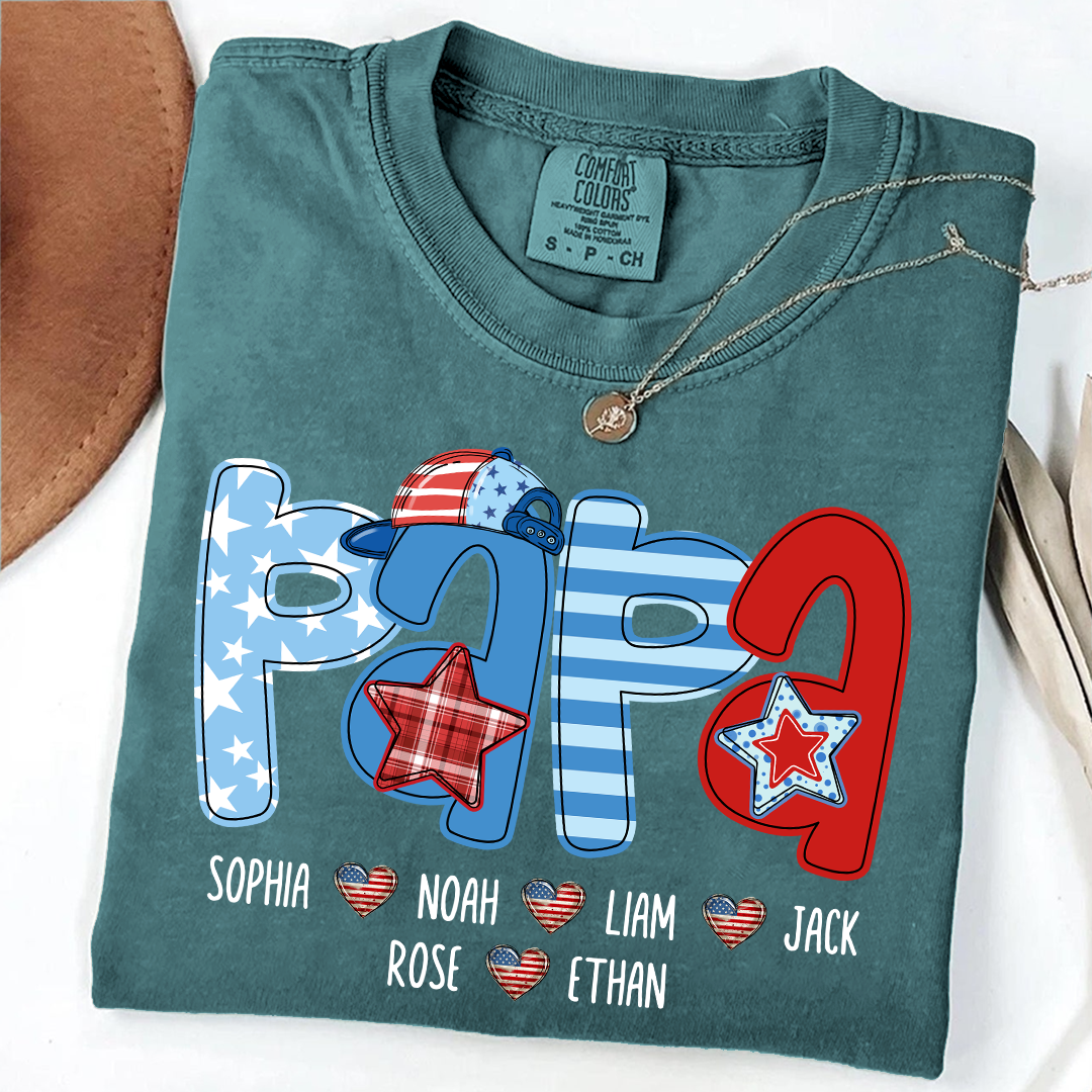 Comfort Colors® Personalized Papa 4th July Independence Day American Flag, Father's Day Shirt, Gift For And Grandchildren