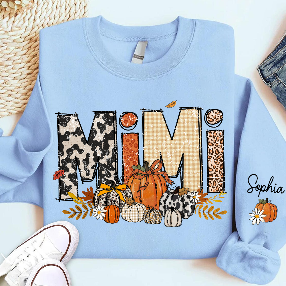 Preppy Fall Mimi Custom Grandma Pumkin Sweatshirt, Personalized For Grandma And Kids