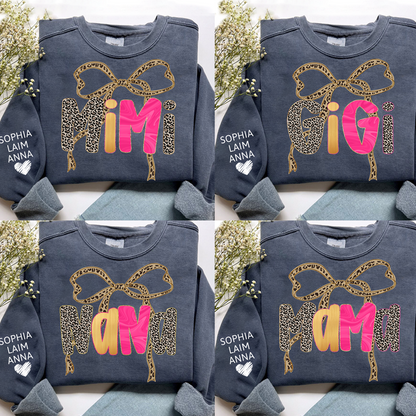 Custom Coquette Leopard Mimi Sweatshirt, Gift for Grandma And Grandchild