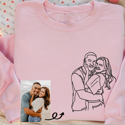 Custom Portrait From Photo, Couple Drawing, Personalized Family Portraits Embroidered Sweatshirt