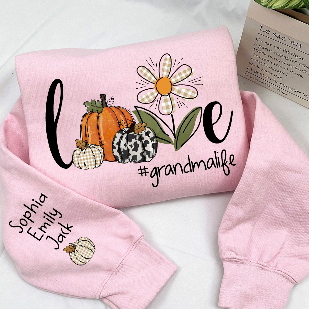 Autumn Love Sweatshirt with Custom Names for Grandma and Grandkids