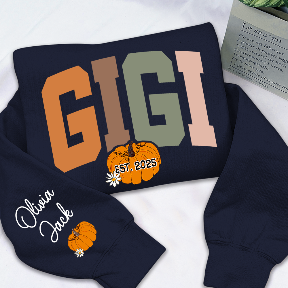 Custom Grandma Autumn Pumkin Sweatshirt, Personalized For Gigi And Kids