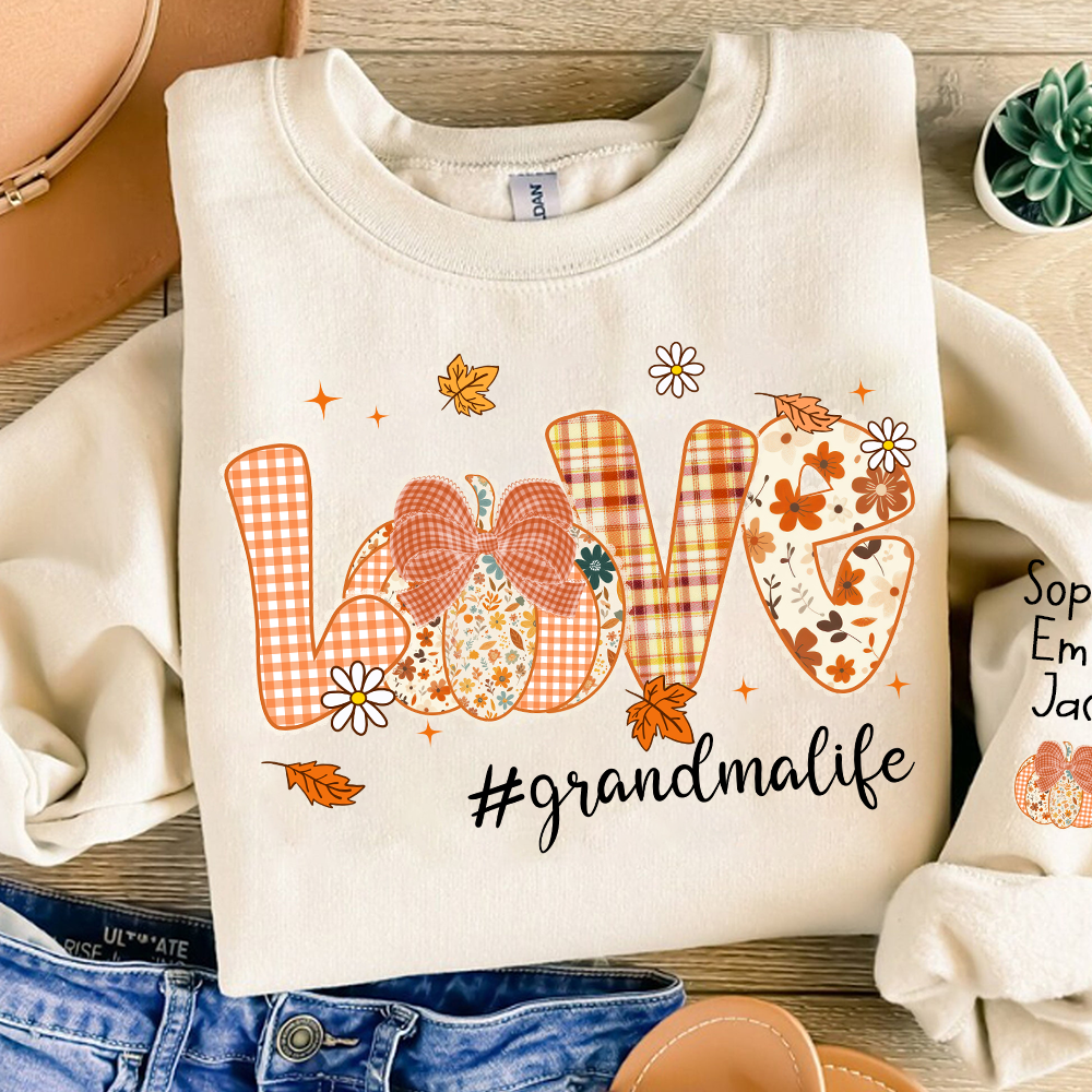 Custom Love Grandma Pumkin, Preppy Floral Fall Grandma And Kids
