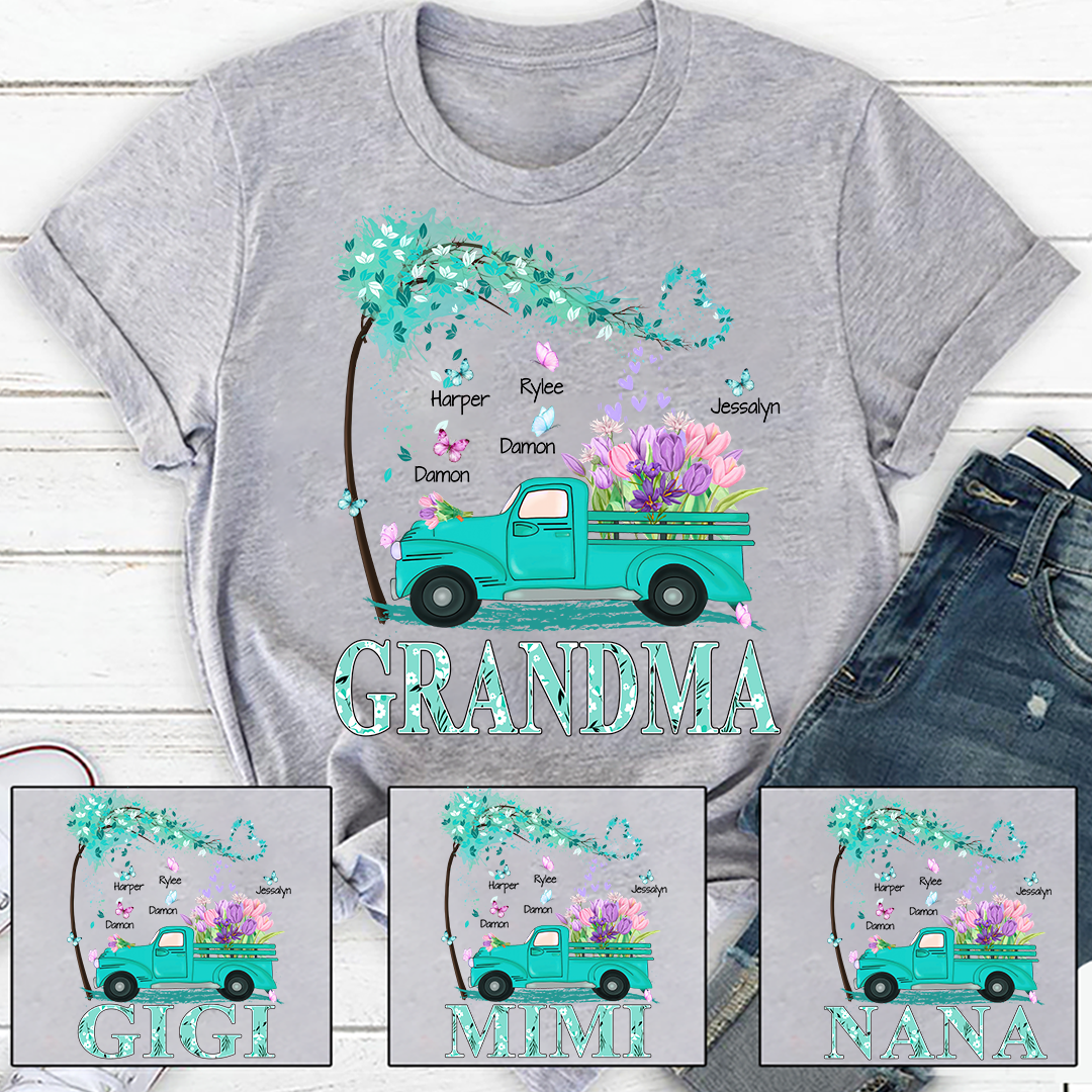 Grandma truck flower And Grandkids Mother's Day T-Shirt