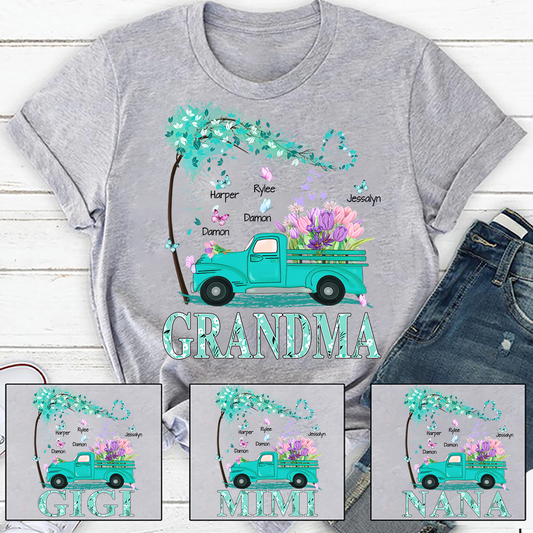 Grandma truck flower And Grandkids Mother's Day T-Shirt