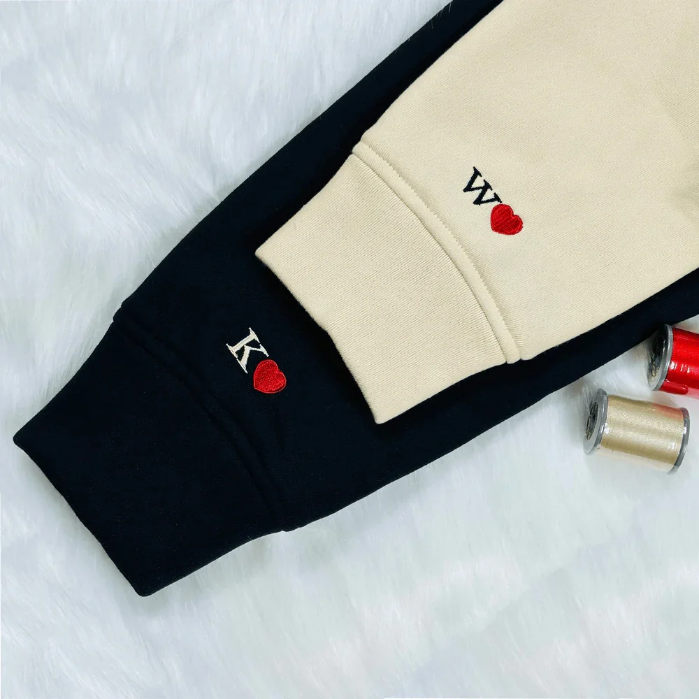 Personalized Embroidered Sweatshirt with Custom Couple Illustration